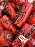 Leak-proof dog poop bags, red rolls with bold PETE print