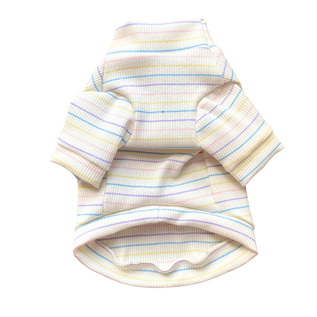 Pastel striped dog turtleneck sweater, ribbed cuffs and folded hem
