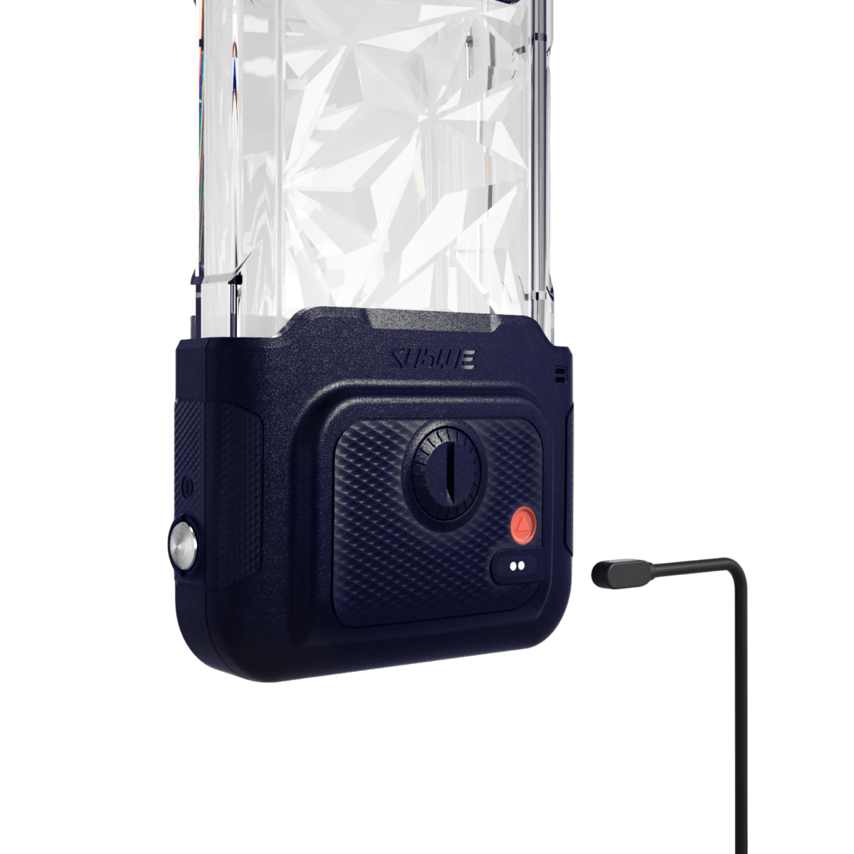 Waterproof phone case with textured grip panel, camera cutout, and orange indicator icons