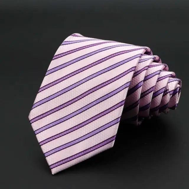 Light purple tie with dark purple and white diagonal stripes