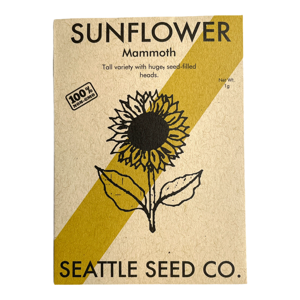 Sunflower seed packet with Mammoth branding and sunflower illustration, 1 lb