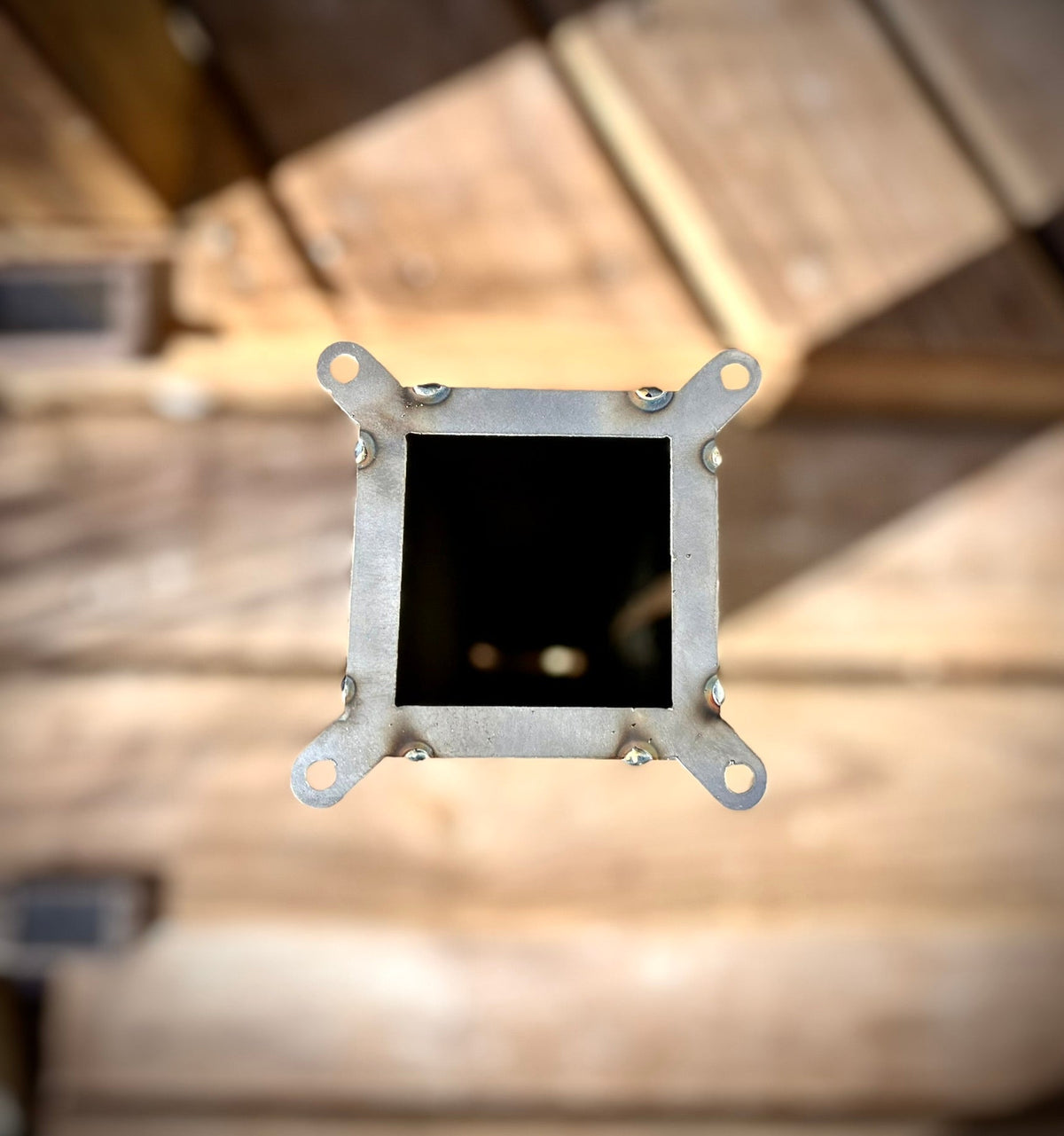 Steel solar tube light fixture with square solar panel and metal mounting