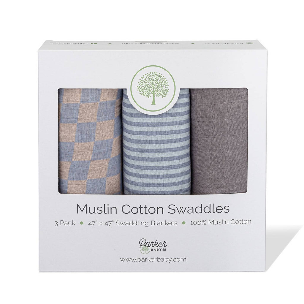 Stormy swaddle set 3-pack muslin cotton swaddles in a retail gift box