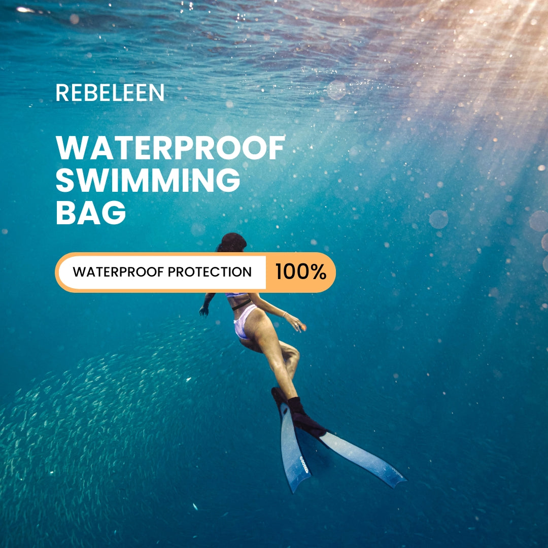 Waterproof phone dry bag pouch promotion with underwater swimmer backdrop