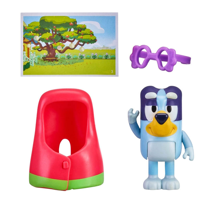 Grannies Bluey figure with red pod seat and purple glasses accessory set