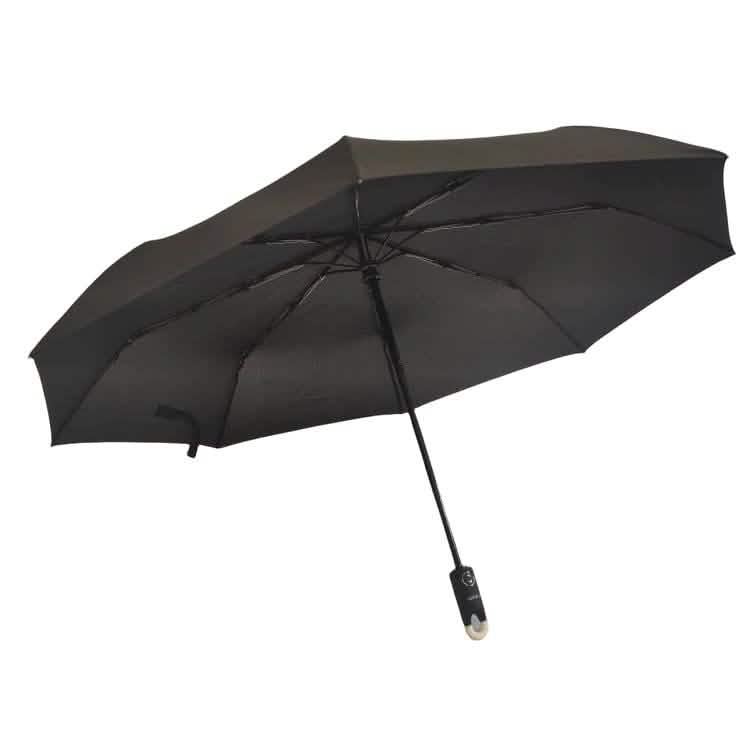 Compact black travel umbrella with automatic open/close and contour handle