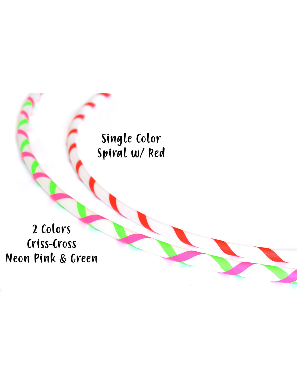 Beginner hula hoop tape style sample with pink, red, green, and white stripes