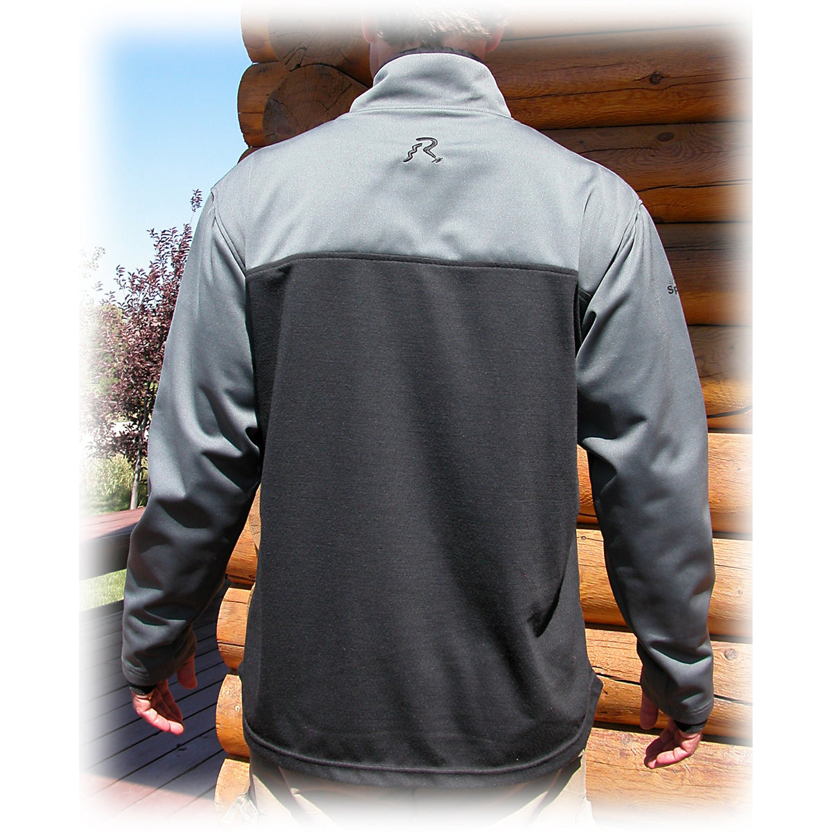 Splitweight Tek-Top pullover back view, gray sleeves with black center panel
