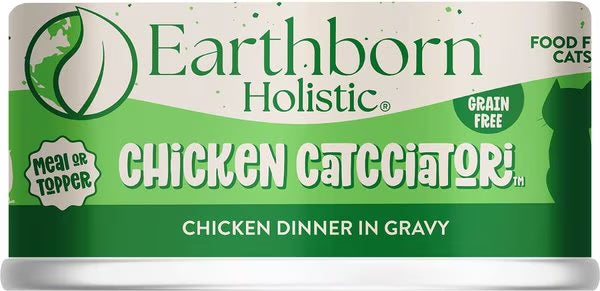 Earthborn Holistic grain-free chicken wet cat food can, chicken dinner in gravy