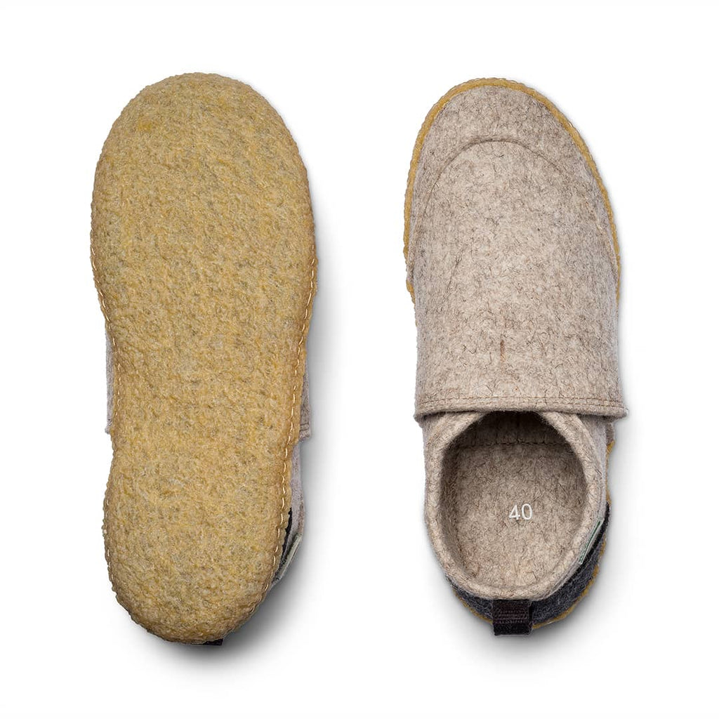 Mustard and gray felt slip-on shoes, dark lining with size 40 label