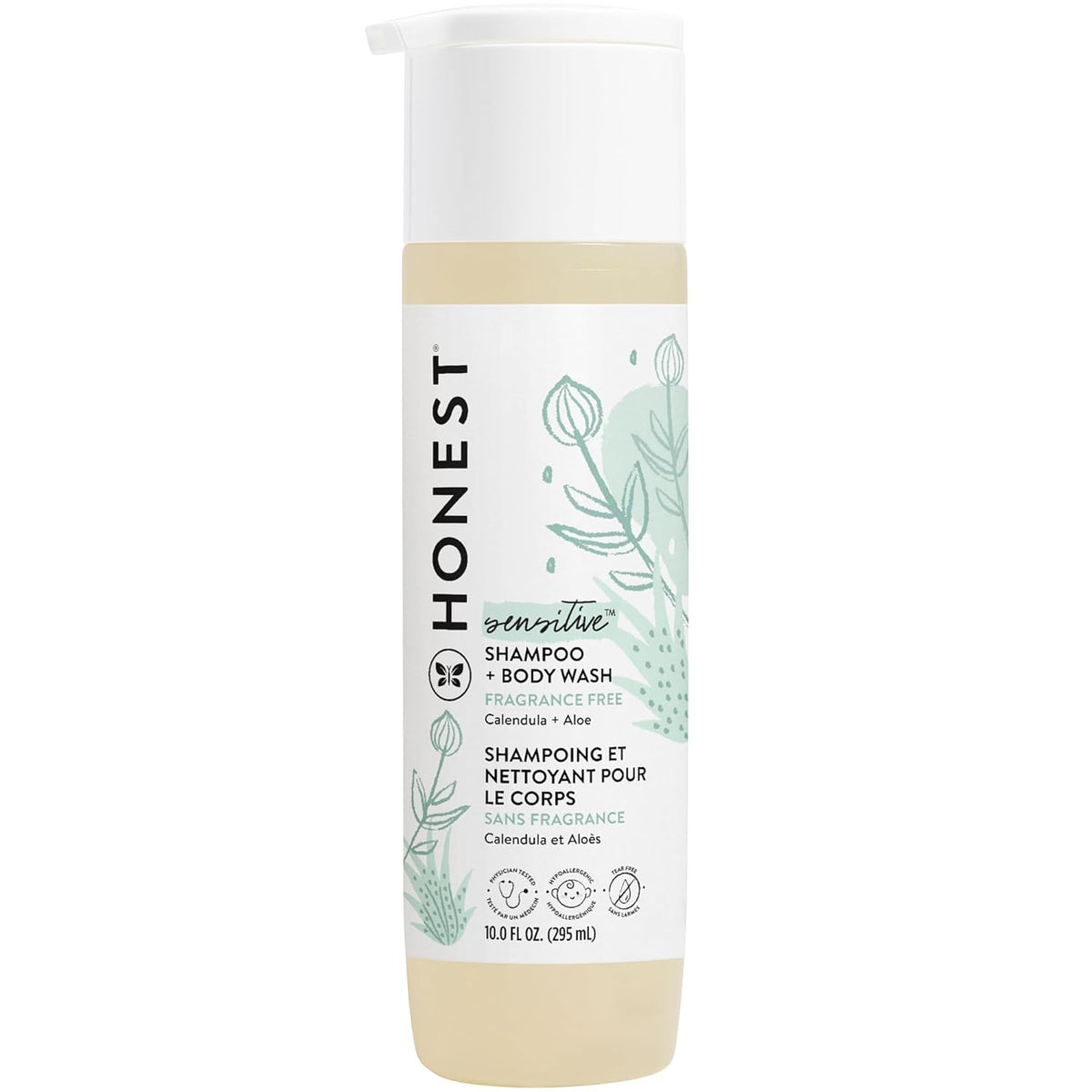 Honest 2-in-1 sensitive shampoo & body wash bottle, fragrance-free, 10 fl oz