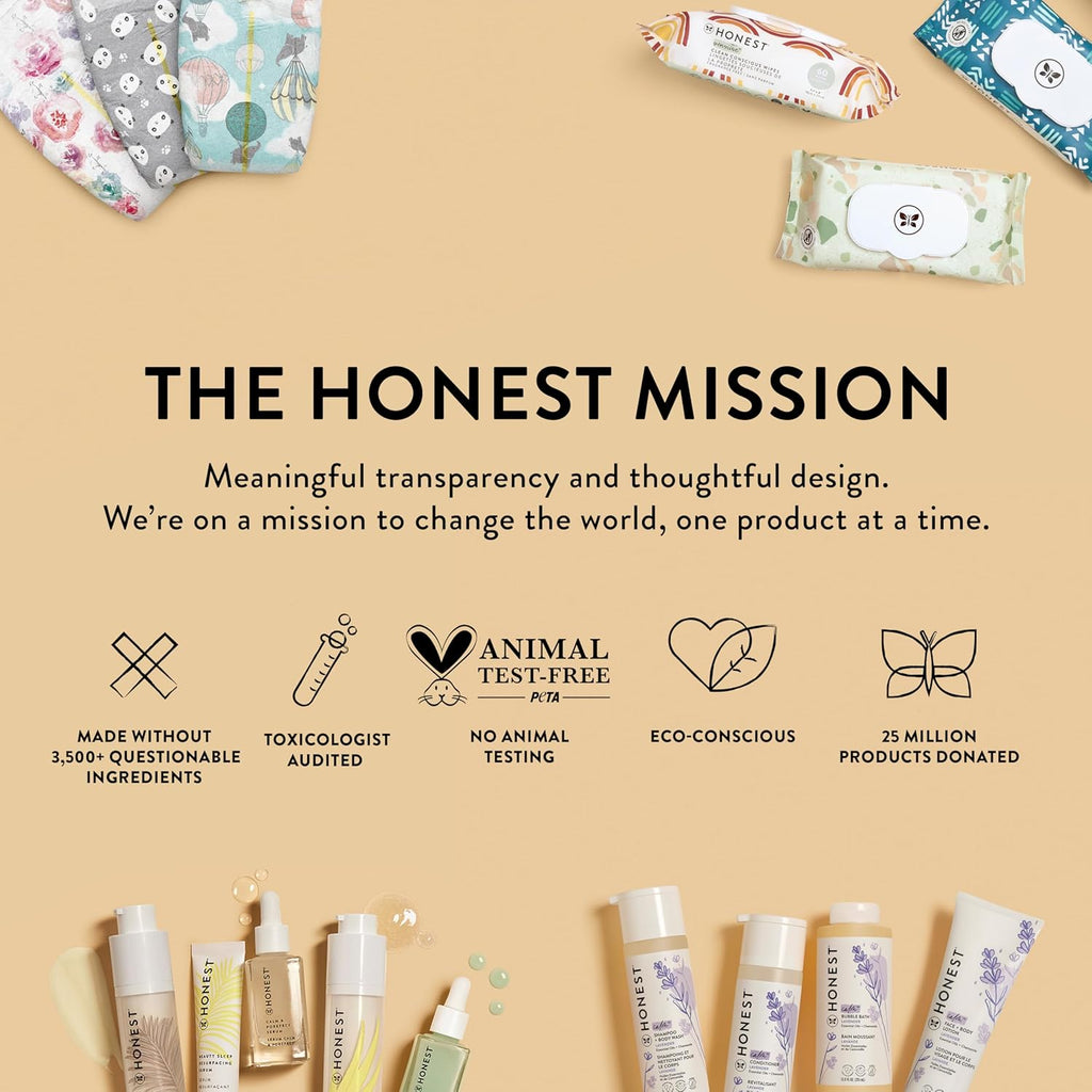 Honest 2-in-1 shampoo & body wash bottles with The Honest Mission banner