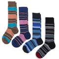 Striped dress socks assortment in brown, teal, navy, blue, black, and charcoal