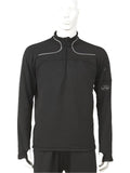 Men's black half-zip fleece top with stand collar and contrast piping