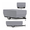 Gray RV cover set for folding pop-up camper, fitted panels and black straps