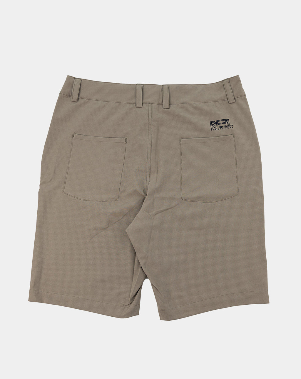 Khaki REEL sportswear shorts with two front pockets and logo