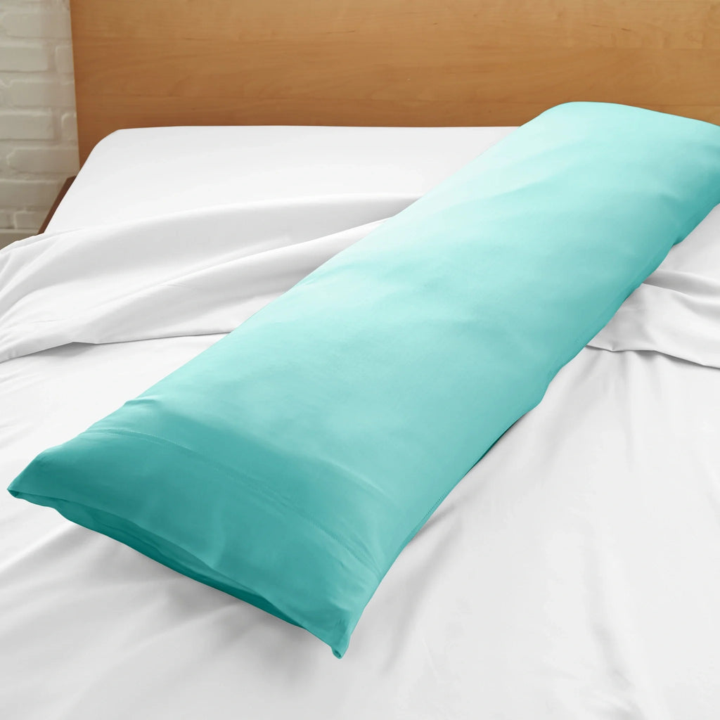 Cooling bamboo body pillowcase in emerald teal, flat lay with end flap visible.