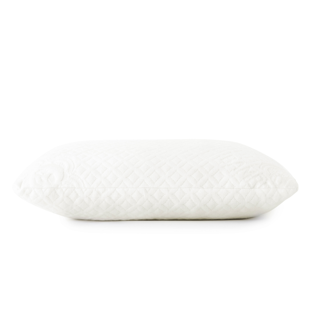 White toddler cooling pillow with quilted diamond fabric, rounded shape