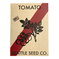 Tomato seed packet with Sweetie cherry tomato illustration and Seattle Seed Co. branding