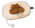Touchcat plush cat bed mat in cream with brown cat face embroidery and a pom-pom cord.