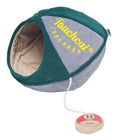 Touchcat collapsible cat bed in teal and gray with an entrance and dangling teaser toy