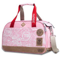 Touchdog pink airline pet carrier with printed panels, zip top, handles and shoulder strap