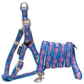 Touchdog blue dog harness and leash set with bone pattern and metal clips