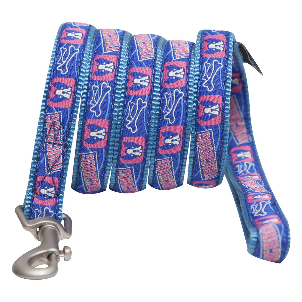 Touchdog blue dog leash with bone pattern and metal clasp