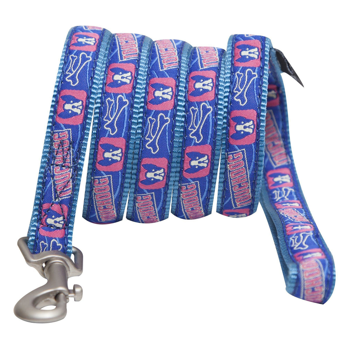 Touchdog blue dog leash with bone pattern and metal clasp