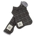 Touchdog dark gray windowpane plaid dog jacket with a soft fleece lining