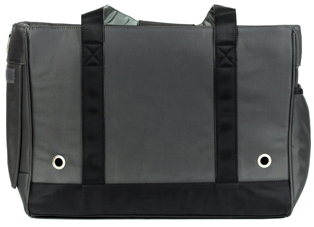 Touchdog black pet carrier back with two ventilation grommets and shoulder straps
