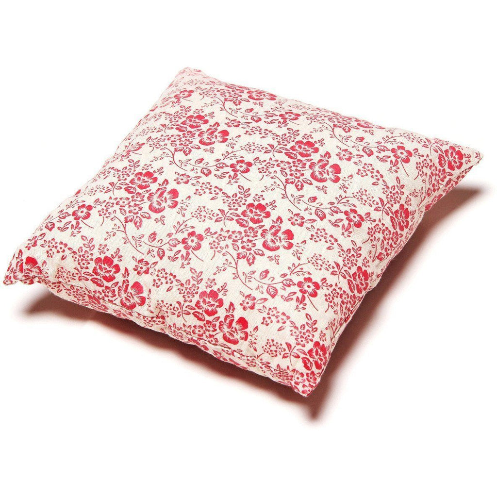 Touchdog square pet bed cushion with a red floral print on cream