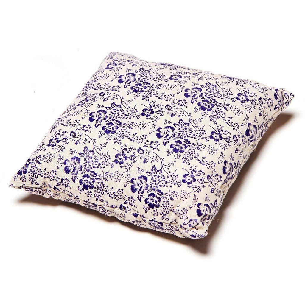 Touchdog square pet bed cushion with a purple floral print on cream