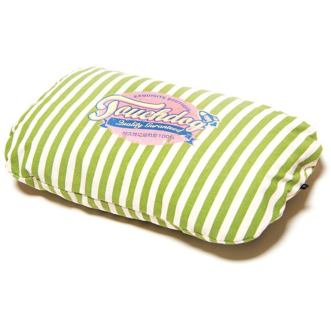 Touchdog rectangular dog bed cushion with apple-green and white stripes