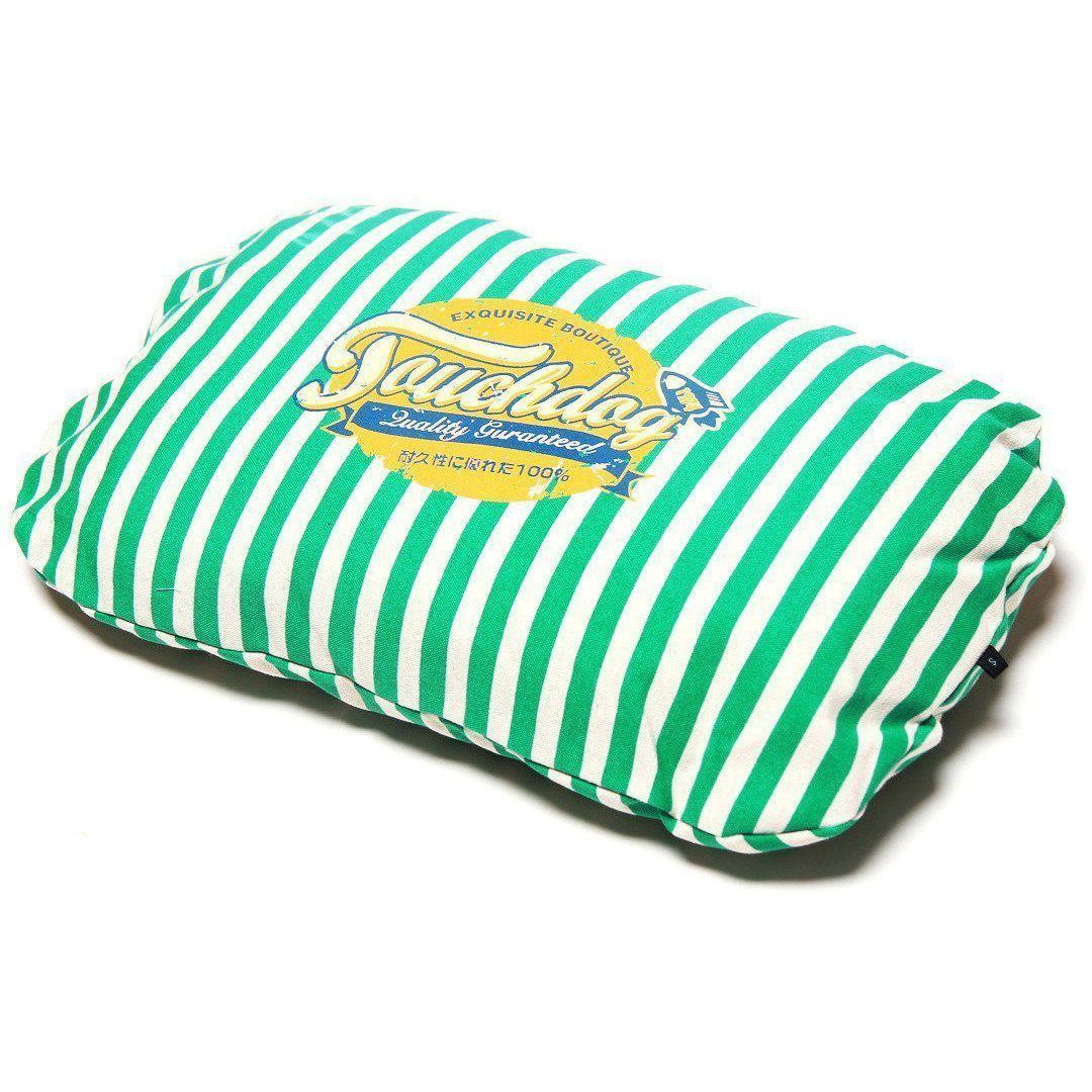 Touchdog rectangular dog bed cushion with spearmint-green and white stripes