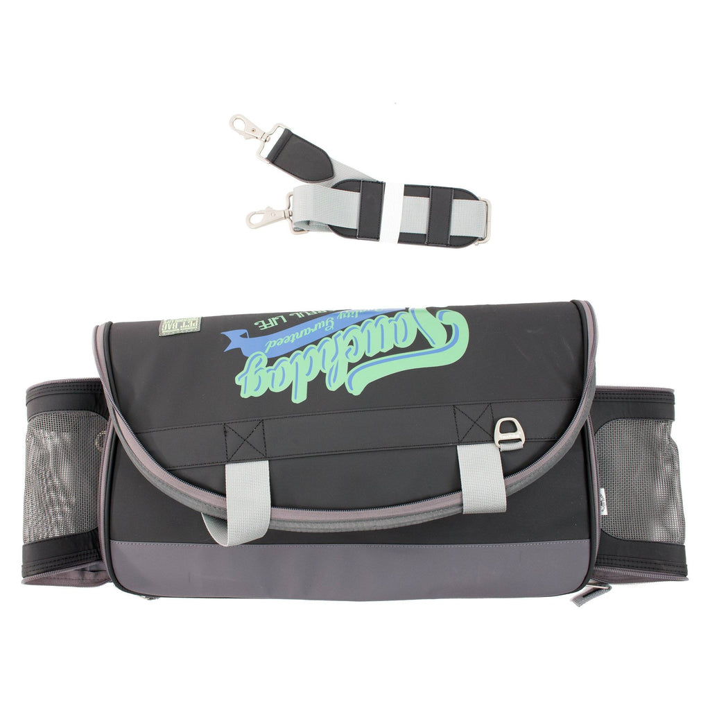Touchdog carrier flap with mesh side pockets and detachable shoulder strap
