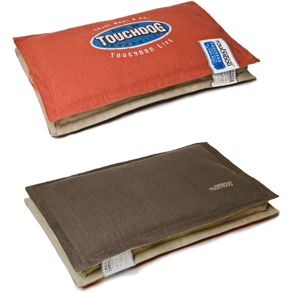 Touchdog reversible dog mat in grenadine red and mocha brown, both sides shown