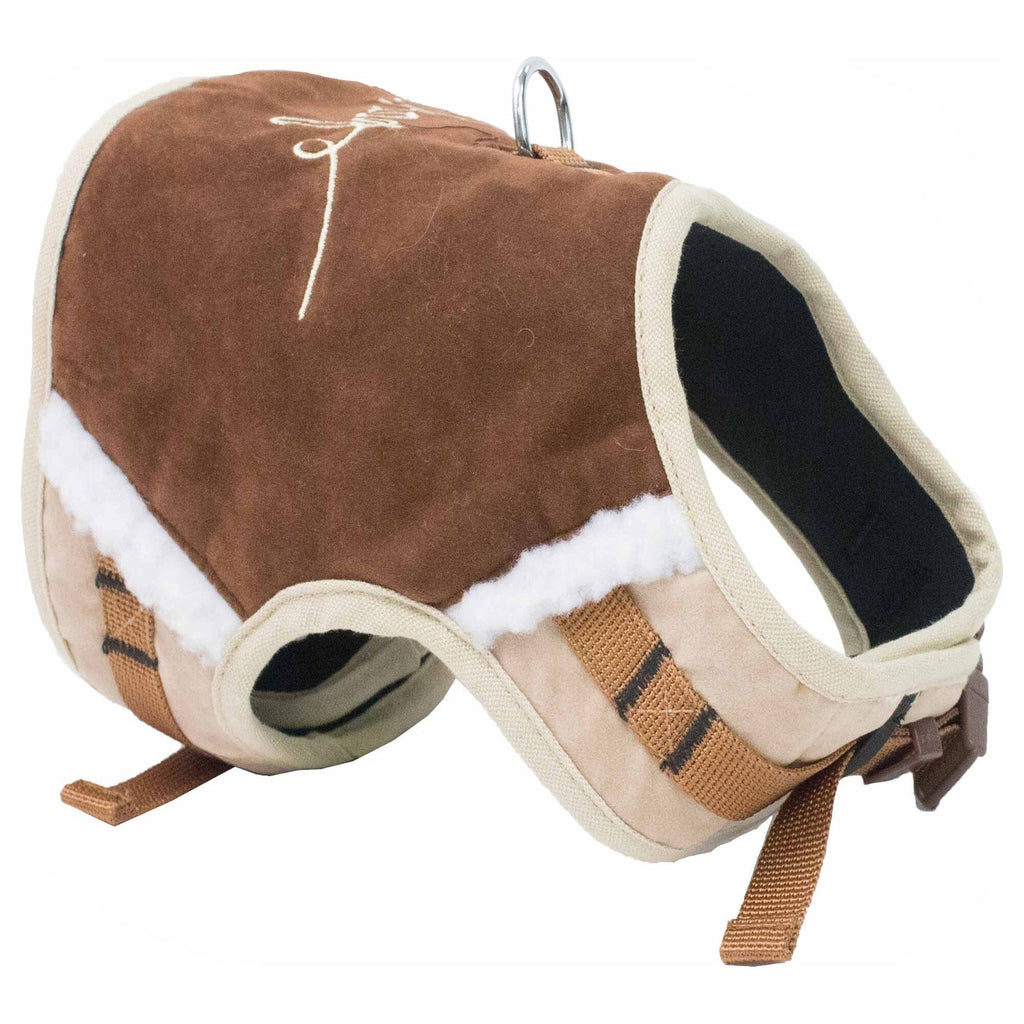 Touchdog brown dog harness with fleece trim, adjustable straps and metal leash ring