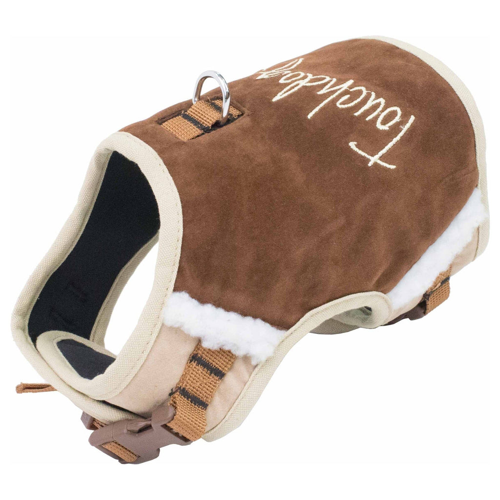 Touchdog brown dog harness with fleece trim and adjustable buckle straps