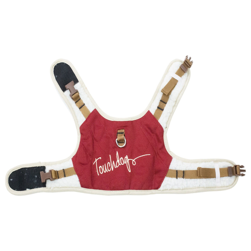 Touchdog dark pink dog harness underside with adjustable straps and metal leash ring