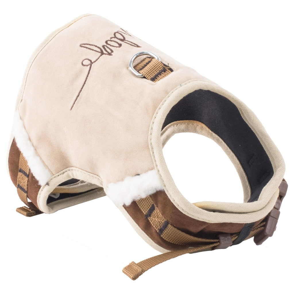 Touchdog tan dog harness with metal leash ring and adjustable straps