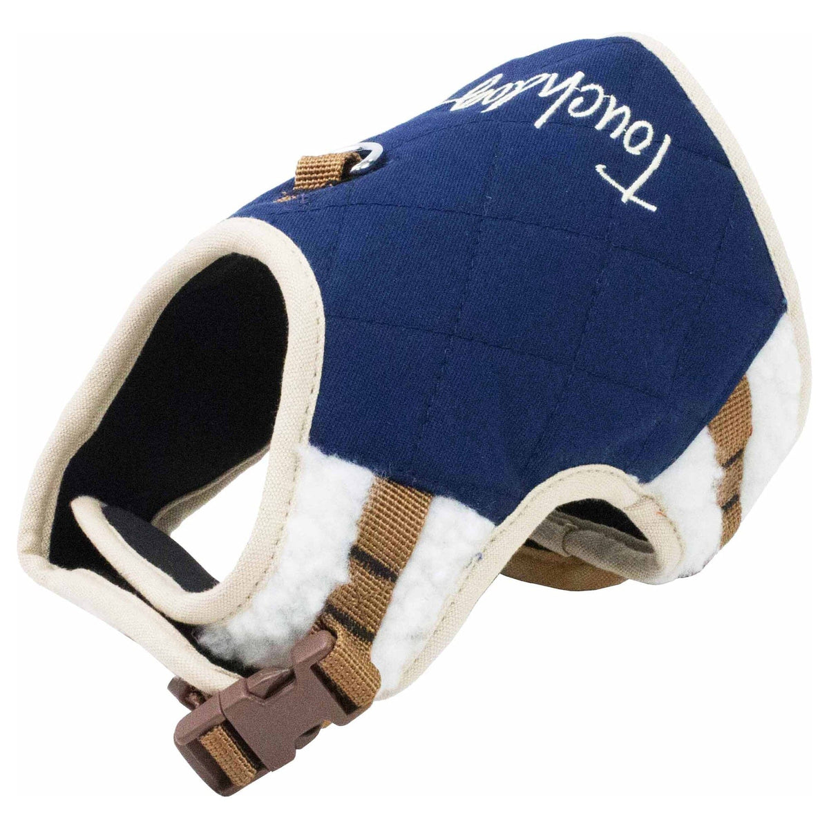 Touchdog navy dog harness with quilted panel, fleece trim, adjustable straps and buckle