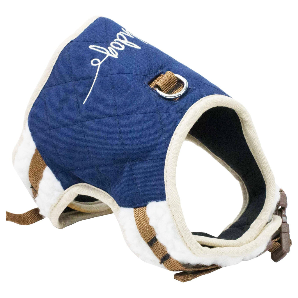 Touchdog navy dog harness with quilted fabric, metal leash ring, and adjustable straps