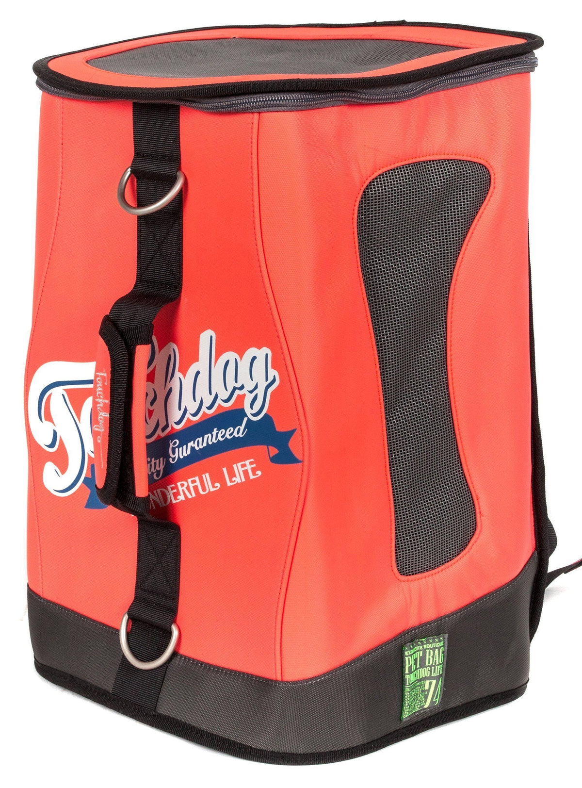 Touchdog orange dog carrier backpack with mesh side panel and top mesh flap