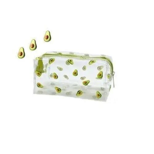 Transparent pencil case with green avocado print and light green zipper