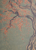 Cork travel yoga mat with a tree and scattered red blossoms design
