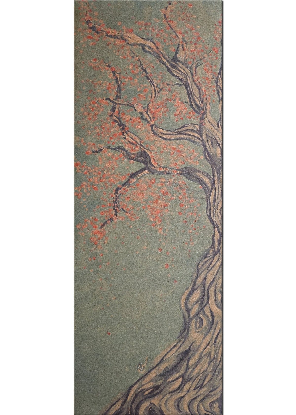 Full-length cork travel yoga mat featuring a branching tree design