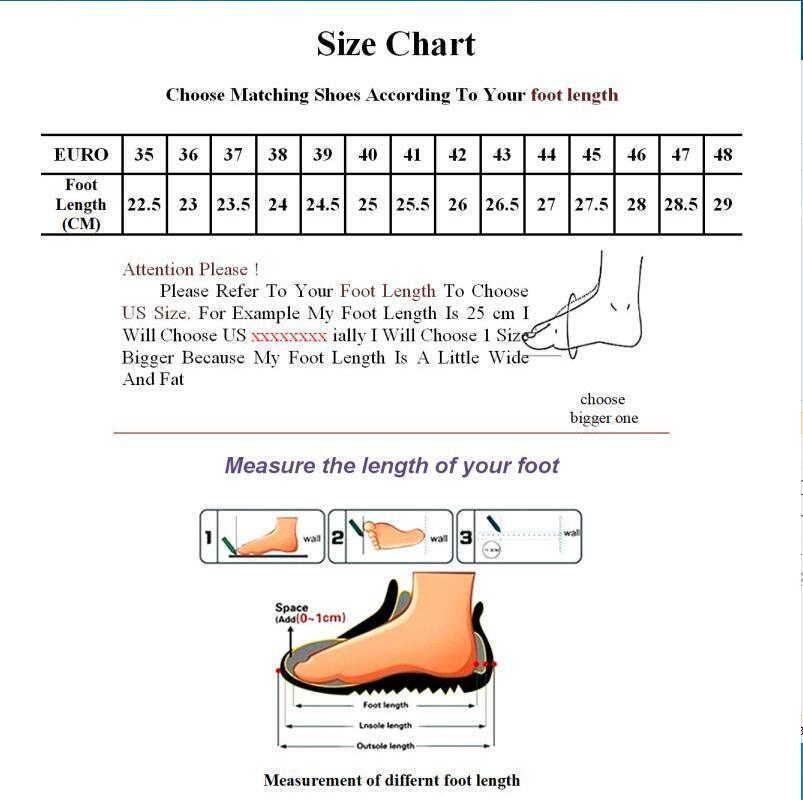 Shoes size chart with Euro sizes 35–48 and foot length in cm