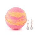 Colorful tropical bath bomb with dangling drop earrings in gift set