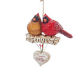 Cardinals on birch branch ornament with heart pendant reading "Forever and Always"